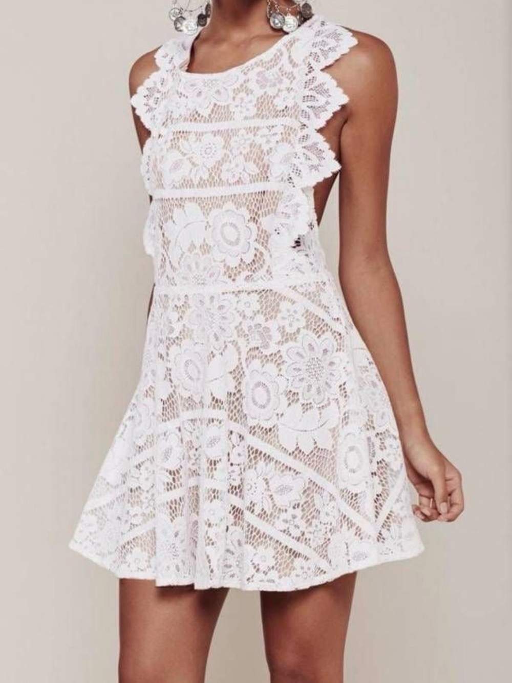 For Love and Lemon Giani White lace apron mini dress with open back and sides. - Picture 3 of 12